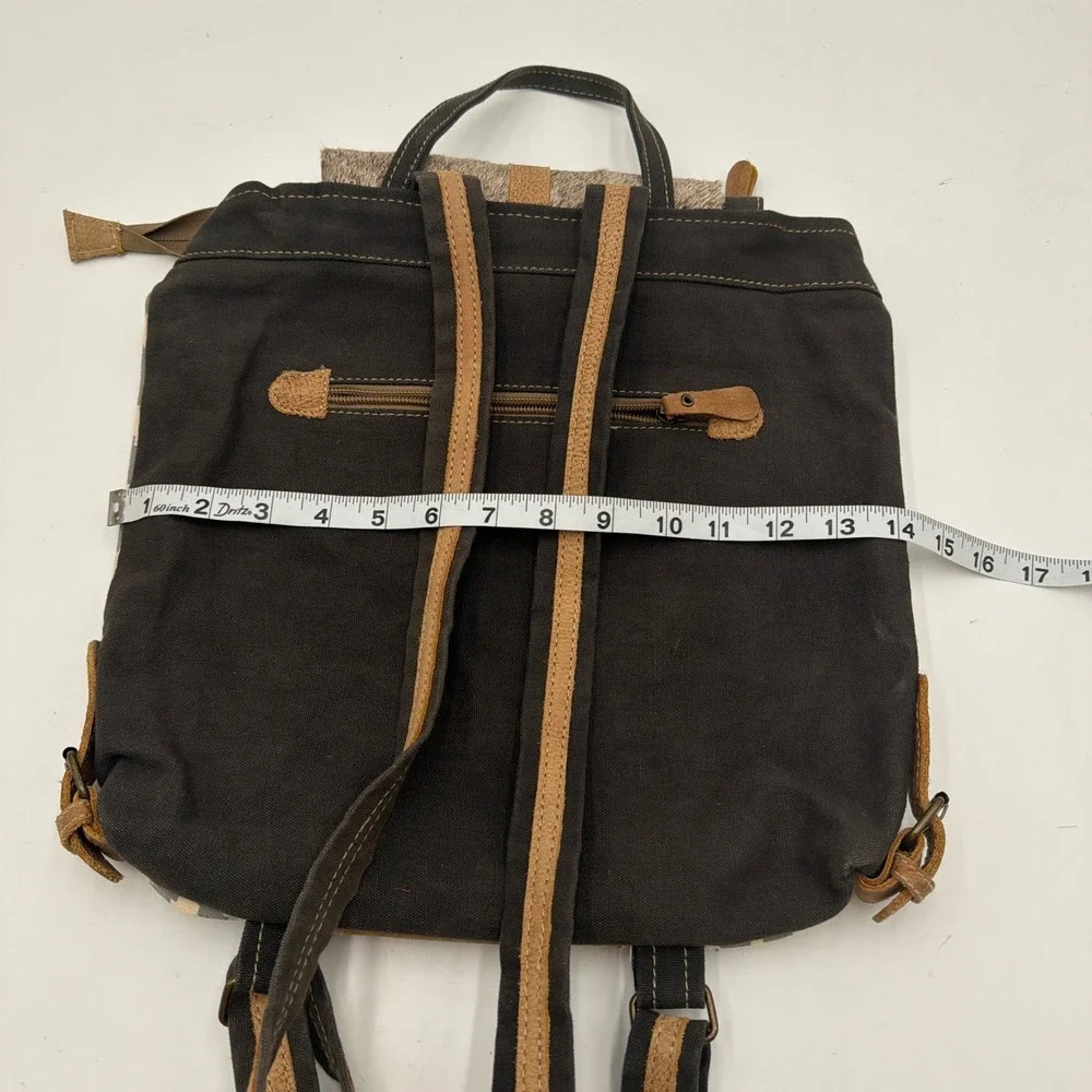 Myra Bag Backpack Artist's Impression Upcycled Canvas Leather Cowhide Gray OS